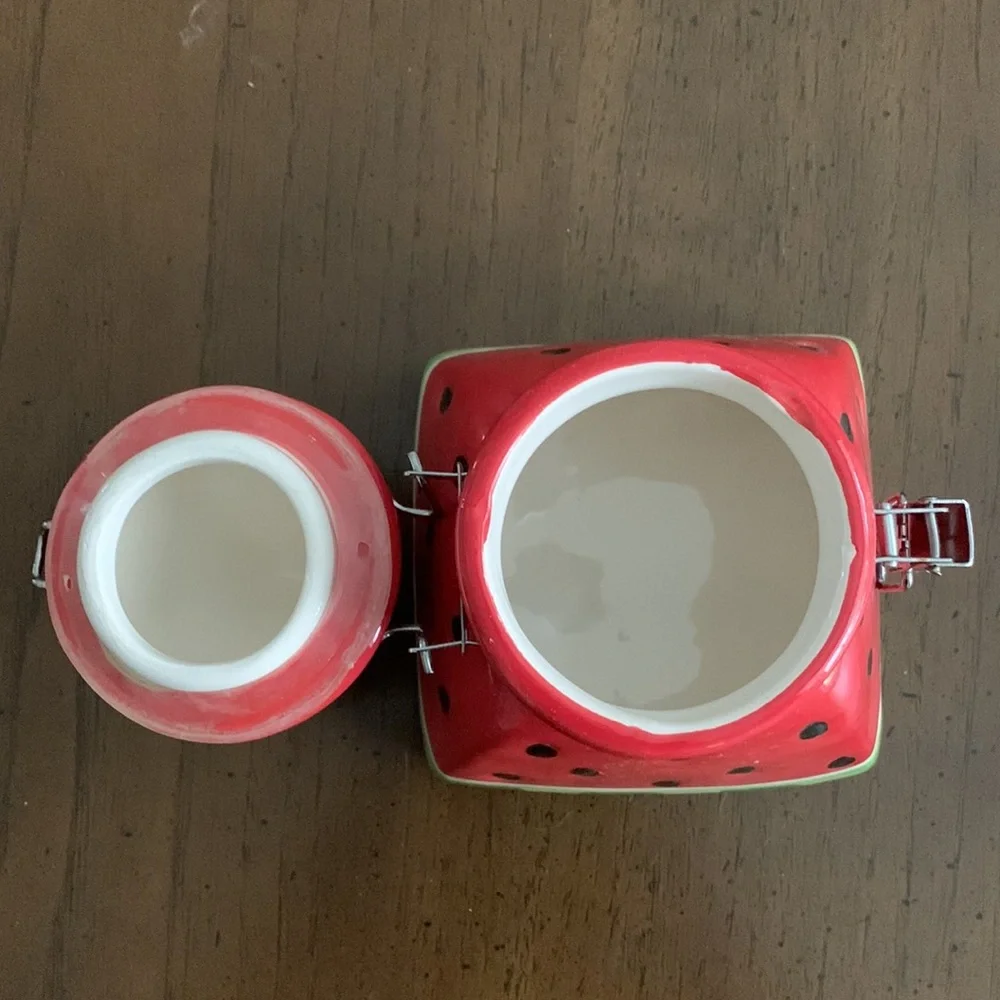 CERAMIC JAR WATERMELON COVER HINGE SEALING SUGAR COFFEE HOLDER DECOR STORAGE